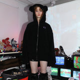 パンクベアフリースジャケット / 0 1 punk bear fleece jacket - BLACK