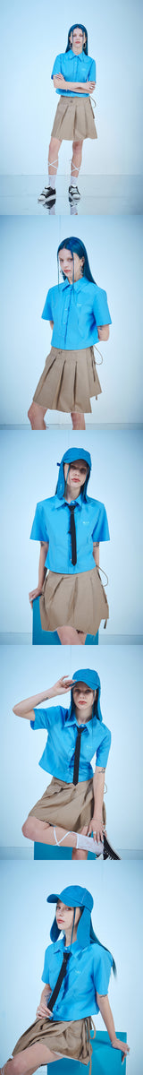 クロップショートスリーブコットンシャツ / CROP SHORT-SLEEVES COTTON SHIRTS (SKY BLUE)