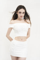 フラップメッシュリボンスカート / [Seow] Flap mesh ribbon sk, white
