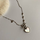 マザーオブパールハートトグルバーネックレス / eg White mother-of-pearl Heart Toggle Bar Necklace