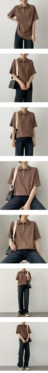 アップルVネックカラーニットウェアショートスリーブT / Apple V-Neck Collar Knitwear Short Sleeve Tee