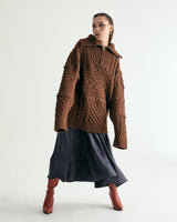 UNISEX MERINO WOOL CABLE KNIT ZIPUP W - MOCHA (6636048613494)