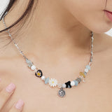 ANGEL FLOWER MIX BEADS CROSS CHAIN NECKLACE