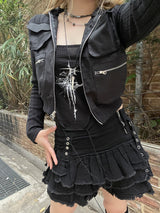 クロップドツーウェイカーゴフードジップアップ / Cropped Two-Way Cargo Hood Zip-Up