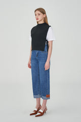ストレートフィットロールアップ刺繍デニムパンツ / STRAIGHT FIT ROLL UP EMBROIDERY DENIM PANTS [6863]
