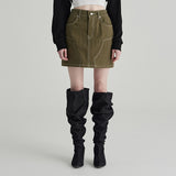 KHAKI TOP STITCH MINI SKIRT