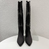スエードウエスタンステッチロングブーツ (2 Color)