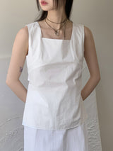 リボン ノースリーブ ベスト ブラウス/ Betin Back-slit Ribbon Sleeveless Vest Blouse