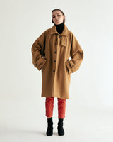 UNISEX WOOL RAGLAN HIDDEN COAT W - TWILL CAMEL (6636060835958)