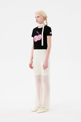 ビッグチェリーホットフィックスポイントクロップTシャツ / BIG CHERRY HOTFIX POINT CROP T-SHIRT [BLACK]