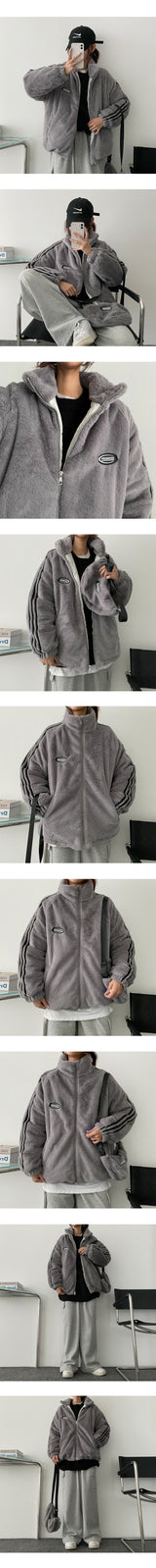 [Bag Set] Quilted Lining Tap Line Fur Zip-Up Jumper