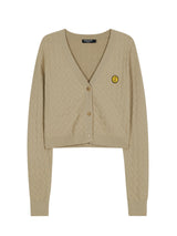 WEAVING PATTERN TUBE TOP CROP CARDIGAN SET BEIGE (6586543112310)