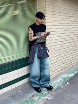 No.0150 color washing denim wide PT