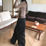 Twee pintuck two-way banding long wide jogger pants