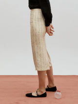 Tweed back slit skirt - Custard yellow (6682214105206)