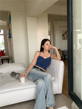 blue floral sleeveless top