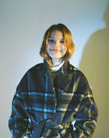 OVERSIZE WOOL CHECK ROBE COAT (Charcoal) / オーバーサイズウールチェックローブコート