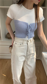 レイヤードニットチューブトップ / layered knit tube top