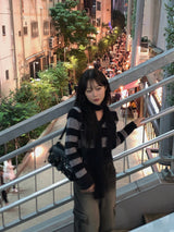 Crop stripe muffler knit set