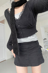 Vネックレースリブカーディガン / V-neck lace ribbed cardigan
