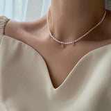 淡水パールコインクロスレイヤードチョーカーネックレス/daco Silver 925 Fresh Water Pearl Coin Cross Layered Choker Necklace
