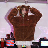 パンクベアフリースジャケット / 0 1 punk bear fleece jacket - BROWN