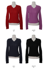 [S-L] Vネックケーブルコットンニット (11color)