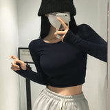 [BELLIDE MADE] Single warmer round long-sleeved cropped T-shirt