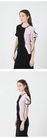 スリットリボンハーフスリーブTシャツ / Slit Ribbon Half-Sleeve T-shirt Pink