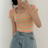 Stripe Short Sleeve Knit Top