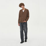 LAMBSWOOL V NECK CARDIGAN_BROWN (6612826620022)