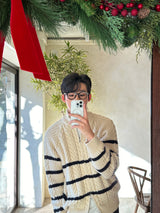 LMN High Twisted Doughnut Patterned Zip-Up Half Turtleneck Knitwear (4 colors)
