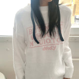 Butteroll angora lettering overfit crop long sleeve knit
