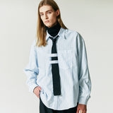DOUBLE HOLDER STRAP STRIPE SHIRT SKY BLUE