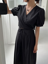 ツリーラップクロップブラウス/Tree Wrap Crop Blouse (2color)