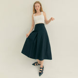 コットンプリーツAラインスカート / Cotton Pleats A-Line Long Skirt (Black)