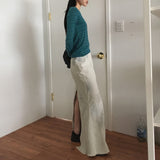 Pinter washed stitch cut mermaid denim long skirt