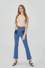 セミブーツカットフィットベルトセットデニムパンツ / LEE EUN-JI WORN SEMI BOOTSCUT FIT BELT SET DENIM PANTS [6880]