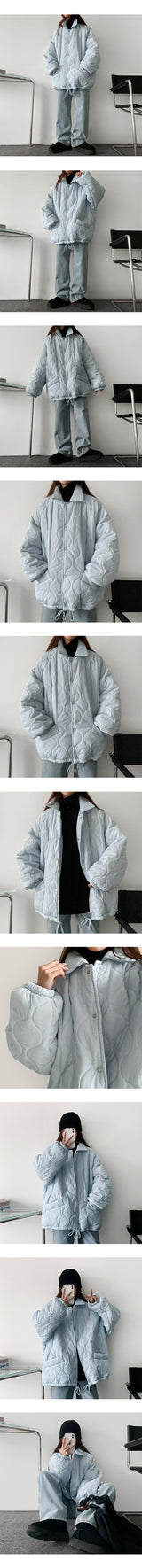 [Fluffy Lining] Nemon Wang Boxy String Quilting Collar Padded Jumper