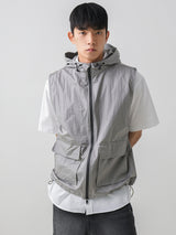 アウトポケットナイロンフードベスト / Out pocket nylon hood vest 4color