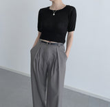 Chemistry Square Cropped Short-Sleeved Knitwear [4 colors]