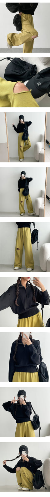 Half High-Neck Half Zip-Up Knitwear