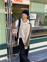 No.0390 varsity hood KNIT zip-up (3color)