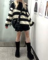 Off-shoulder Oversized Fit Stripe Knitwear