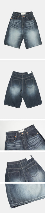 Grayish Washing Skater Half Pants