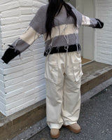 Tassel coloring stripe knit