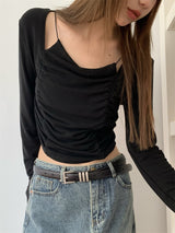 Must-have shirring long-sleeved T-shirt
