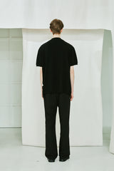 MOCK NECK HALF STRIPE KNIT T-SHIRT BLACK (6554118652022)