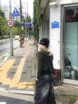 ストライプ2wayクロップフードジップアップ