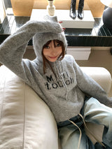 First Angora Letterang Hooded Knit